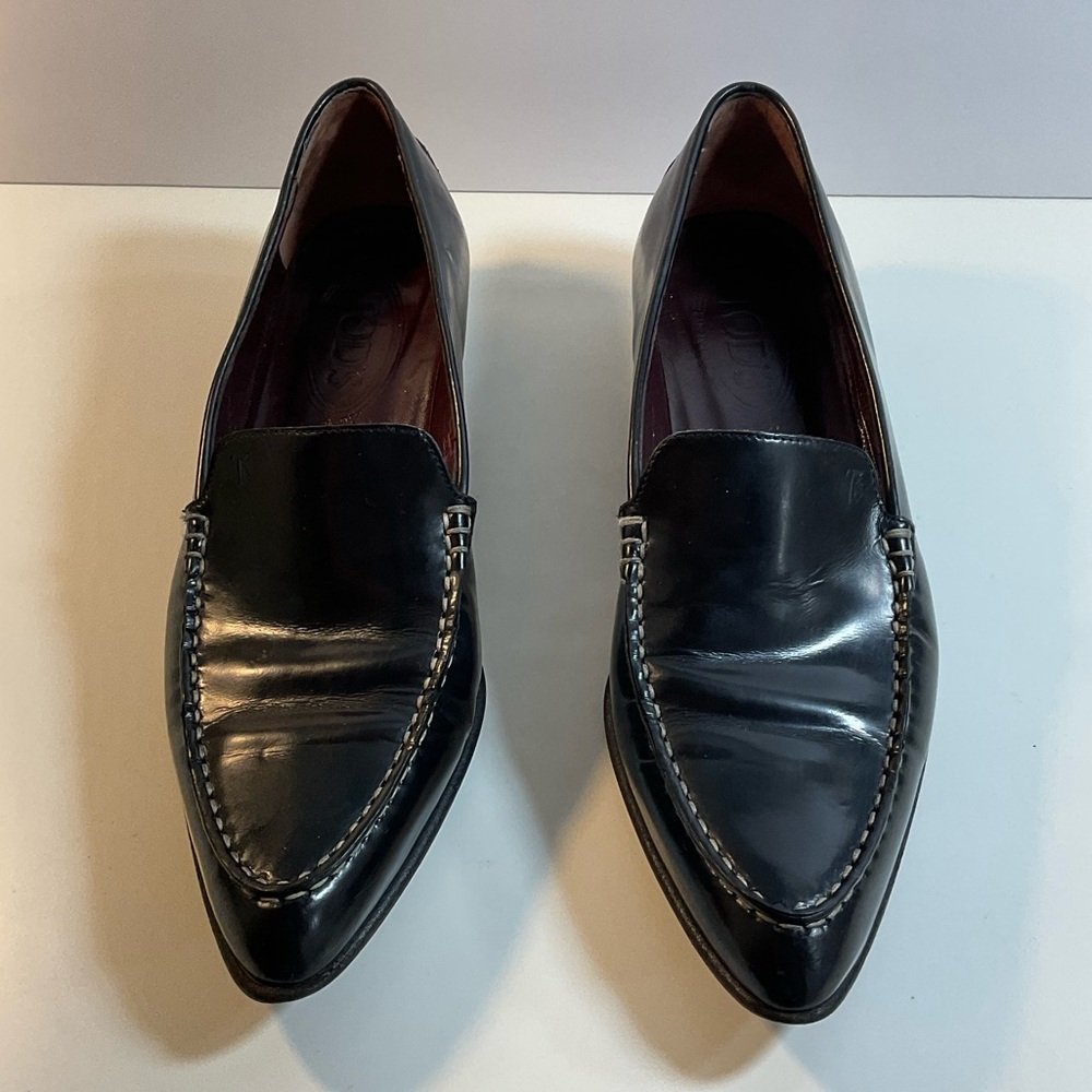 Vintage Tod’s Black Leather Pointy Toe Vintage Driver Moccasin Loafers - Picture 3 of 10